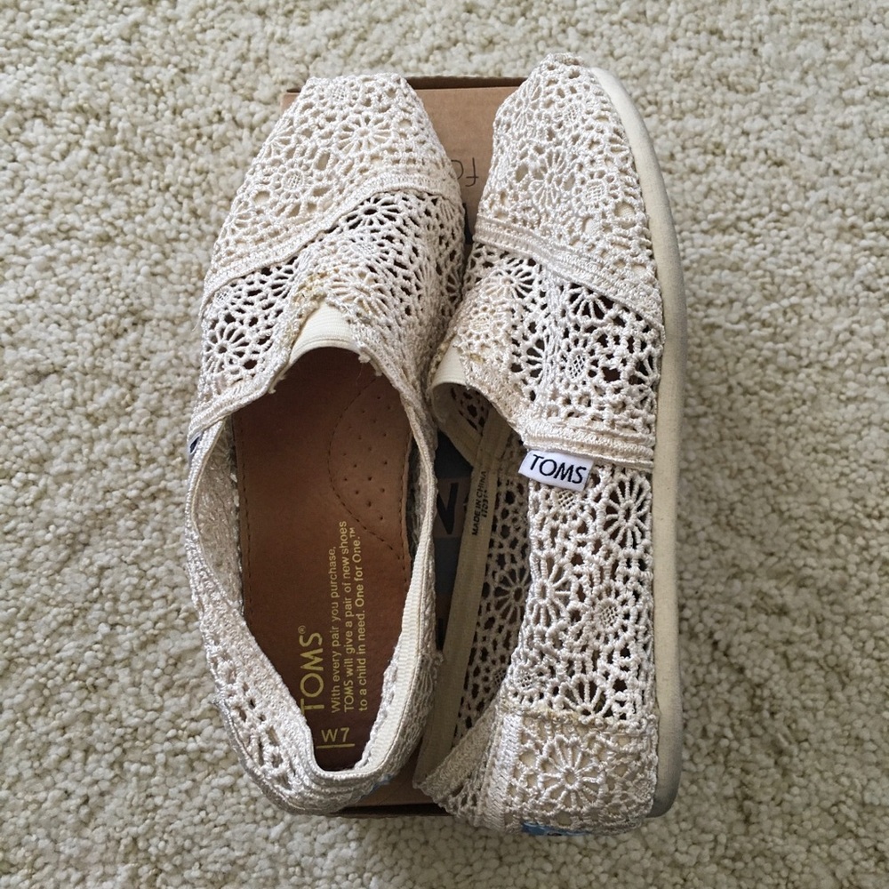 Toms morocco crochet nude classic flats slip on shoes - 7